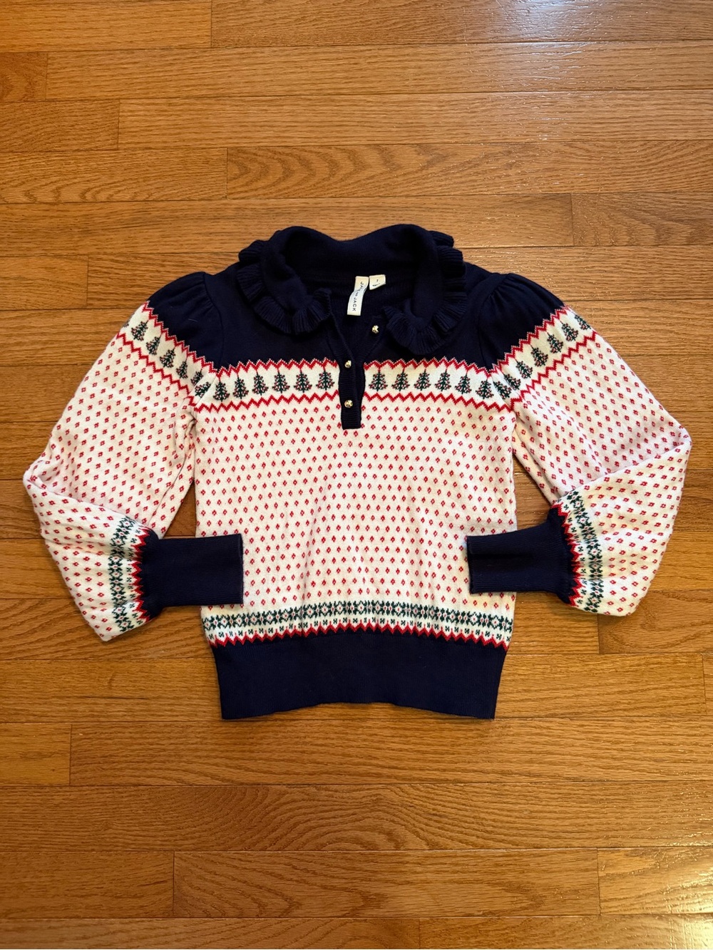 Janie and Jack Navy and White Fair Isle Tree Holiday Sweater